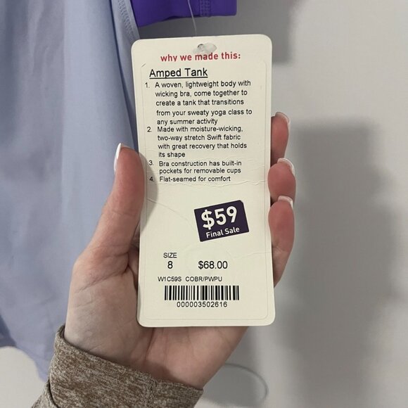 NEW Lululemon Amped Two Toned Purple Workout Tank Size 8 - Picture 2 of 6